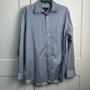 Scott Barber Men's Button Up Dress Shirt Button Down Blue Strip Size Large